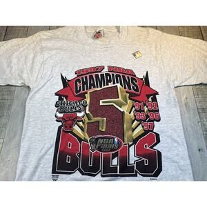 Vintage 90s Chicago Bulls Shirt White Mens Med 1997 NBA Champion 5 Peat Rare 🔥